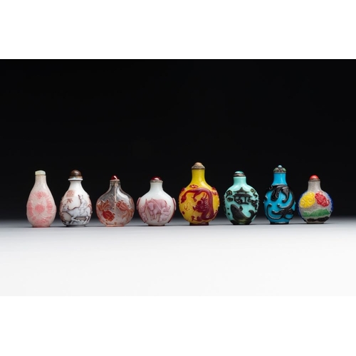 491 - Eight Chinese Peking glass snuff bottles, Qianlong mark, 19/20th C.H.: 8 cm (the tallest incl. stopp... 