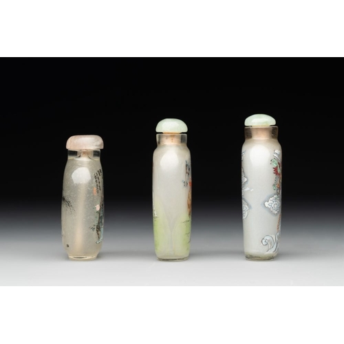 505 - Six Chinese inside-painted glass snuff bottles, 20th C.H.: 8,7 cm (the tallest incl. stopper)H.: 6,6... 