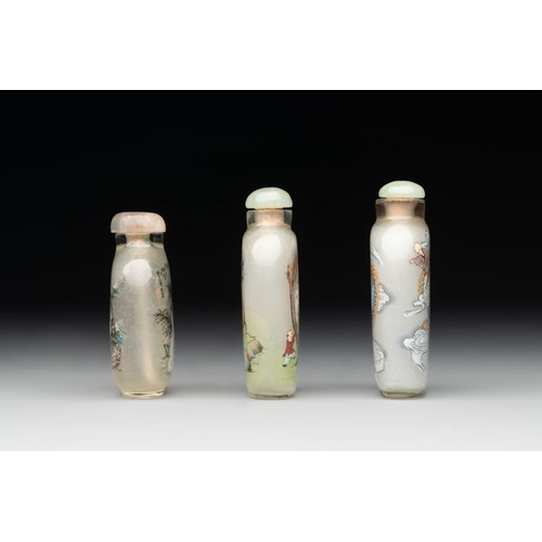 505 - Six Chinese inside-painted glass snuff bottles, 20th C.H.: 8,7 cm (the tallest incl. stopper)H.: 6,6... 