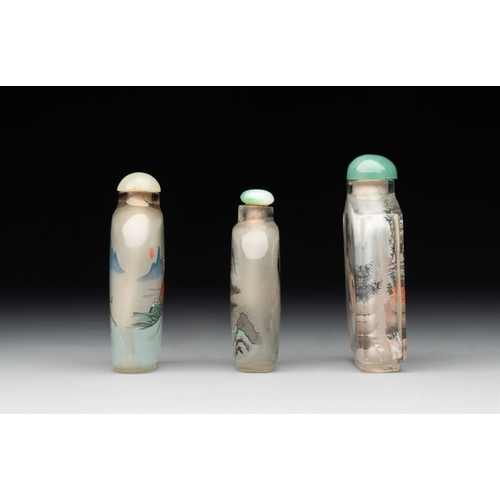 505 - Six Chinese inside-painted glass snuff bottles, 20th C.H.: 8,7 cm (the tallest incl. stopper)H.: 6,6... 