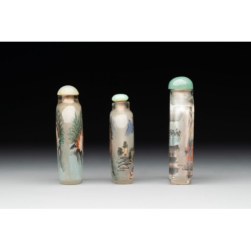 505 - Six Chinese inside-painted glass snuff bottles, 20th C.H.: 8,7 cm (the tallest incl. stopper)H.: 6,6... 