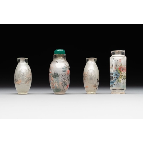 506 - Eight Chinese inside-painted glass snuff bottles, signed Tang Zichuan and Ye Zhongzhi, 20th C.H.: 10... 