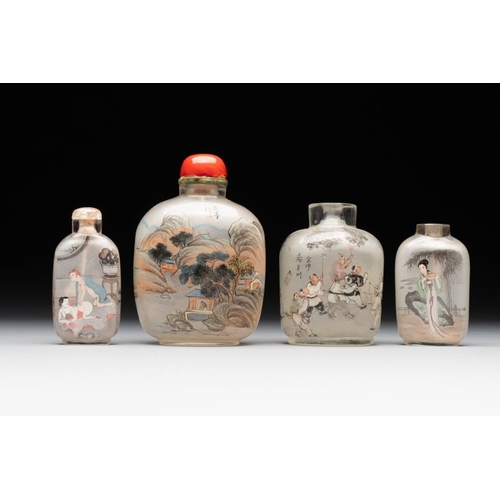 506 - Eight Chinese inside-painted glass snuff bottles, signed Tang Zichuan and Ye Zhongzhi, 20th C.H.: 10... 