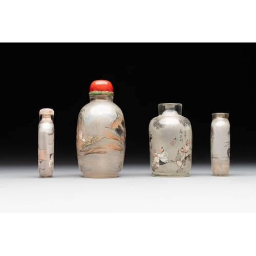 506 - Eight Chinese inside-painted glass snuff bottles, signed Tang Zichuan and Ye Zhongzhi, 20th C.H.: 10... 