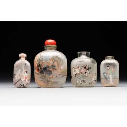 506 - Eight Chinese inside-painted glass snuff bottles, signed Tang Zichuan and Ye Zhongzhi, 20th C.H.: 10... 