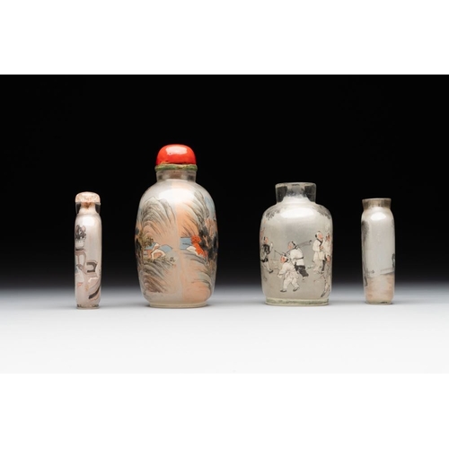 506 - Eight Chinese inside-painted glass snuff bottles, signed Tang Zichuan and Ye Zhongzhi, 20th C.H.: 10... 