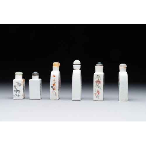 512 - Six various Chinese famille rose snuff bottles, Zhou Hongkui mark, 19th C.H.: 8,6 cm (the tallest in... 