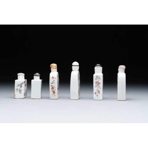 512 - Six various Chinese famille rose snuff bottles, Zhou Hongkui mark, 19th C.H.: 8,6 cm (the tallest in... 