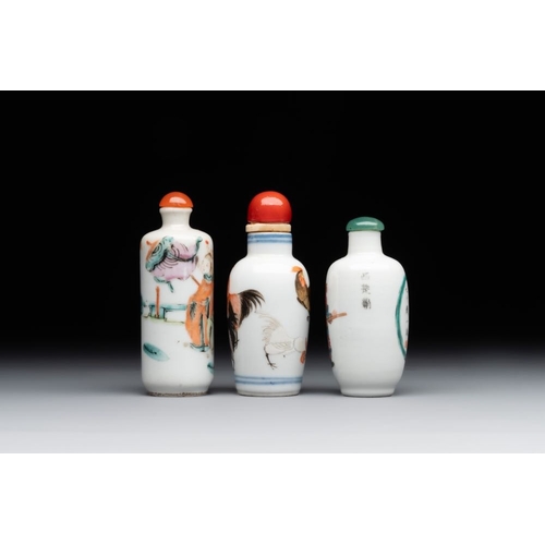 519 - Two Chinese famille rose snuff bottles and a 'Wu Shuang Pu' snuff bottle, Tongzhi mark and of the pe... 