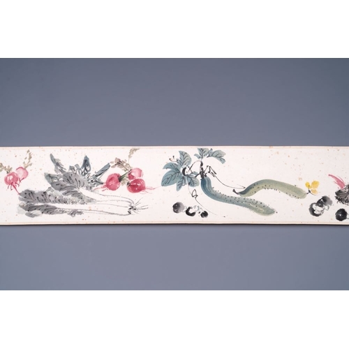 560 - Zhang Daqian (1898-1983): 'Fruit and vegetables', ink and colour on paper, with 'Zitan' wooden box, ... 