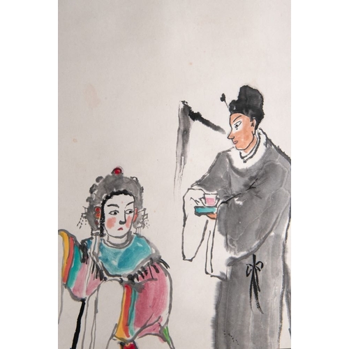 576 - Guan Liang (1900-1986): 'The Drunken Concubine', ink and colour on paper, dated 1984Dim.: 156 x 47,5... 