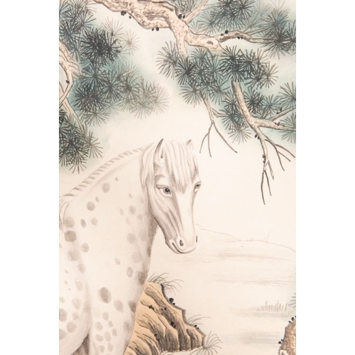 578 - Ma Jin (1900-1970): 'Horse in the pine forest', ink and colour on paper, dated 1942Dim.: 219 x 81 cm... 