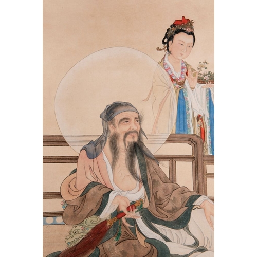 579 - Huang Bore (1901-1968): 'Vimalakirti and his servant', ink and colour on paper, dated 1947Dim.: 217,... 