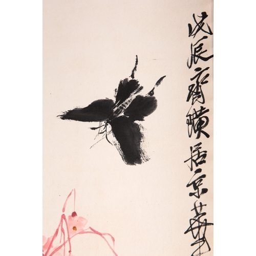 584 - Qi Baishi (1864-1957): 'Butterfly and flowers', ink and colour on paper, dated 1928Dim.: 205 x 44,5 ... 