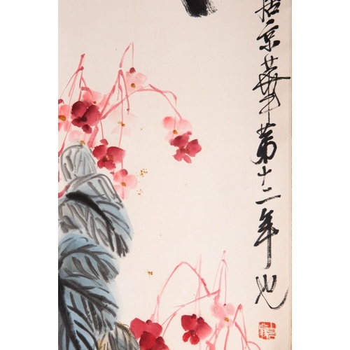 584 - Qi Baishi (1864-1957): 'Butterfly and flowers', ink and colour on paper, dated 1928Dim.: 205 x 44,5 ... 