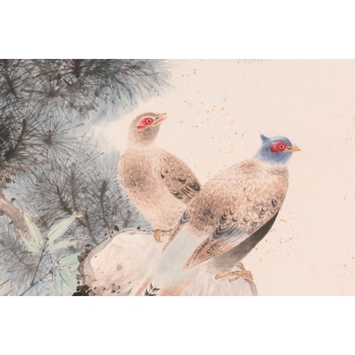 589 - Yan Bolong (1898-1955): 'Pheasants under the pine tree', ink and colour on paper, dated 1944Dim.: 22... 