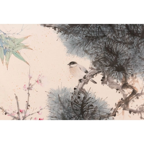 589 - Yan Bolong (1898-1955): 'Pheasants under the pine tree', ink and colour on paper, dated 1944Dim.: 22... 