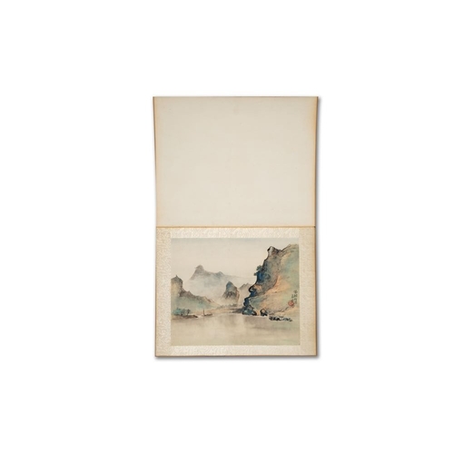 592 - Chinese school: 'Album with eight various works', ink and colour on paper, 20th C.Dim.: 38 x 30,5 (t... 