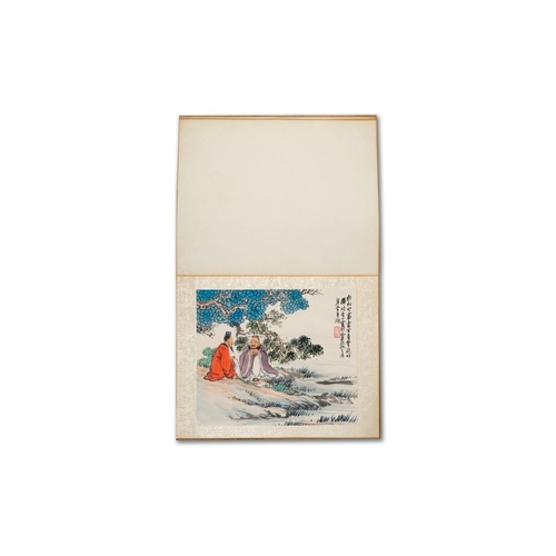 592 - Chinese school: 'Album with eight various works', ink and colour on paper, 20th C.Dim.: 38 x 30,5 (t... 