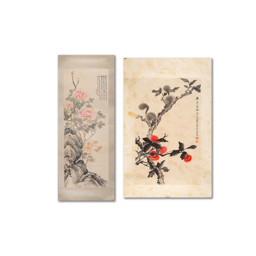 596 - Feng Chaoran (1882-1954) and Jiang Hanting æ±å¯æ± (1904-1963): 'Peony' and 'Two squirrels on the ... 