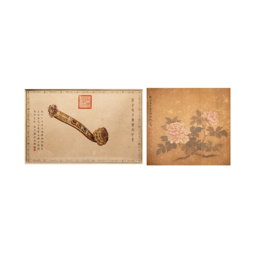 597 - Wan Rong (1904-1946) and Shen Quan æ²é¨ (1682-1760): 'Ruyi' and 'Peony', ink and colour on silkDim... 