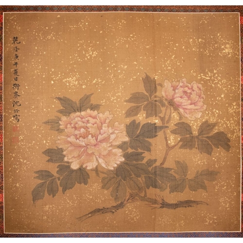 597 - Wan Rong (1904-1946) and Shen Quan æ²é¨ (1682-1760): 'Ruyi' and 'Peony', ink and colour on silkDim... 