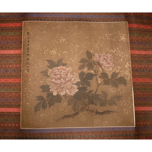 597 - Wan Rong (1904-1946) and Shen Quan æ²é¨ (1682-1760): 'Ruyi' and 'Peony', ink and colour on silkDim... 