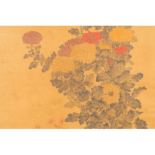 598 - Li Huixian (1869-1924): 'Flower', ink and colour on silkDim.: 223,5 x 70,5 cm (the scroll)Dim.: 96,5... 