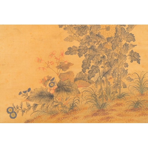 598 - Li Huixian (1869-1924): 'Flower', ink and colour on silkDim.: 223,5 x 70,5 cm (the scroll)Dim.: 96,5... 