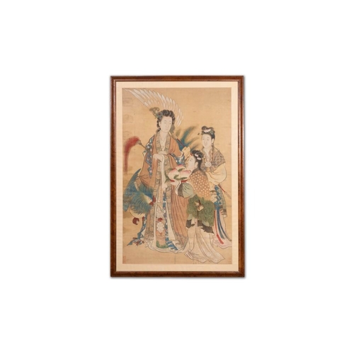 601 - Chinese school: 'Presenting peaches to Xiwangmu', ink and colour on silk, 19th C.Dim.: 186 x 124,50 ... 