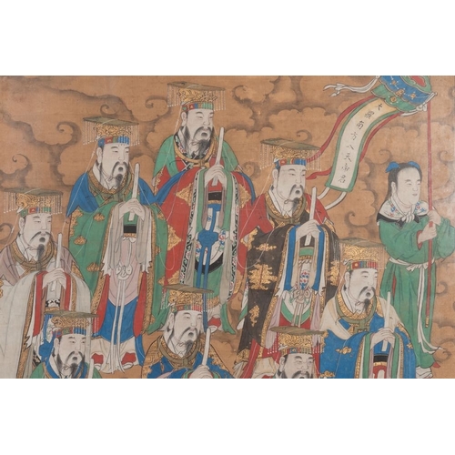 602 - Chinese school: 'Deities in heaven', ink and colour on silk, QingDim.: 150 x 76,5 cm (the frame)Dim.... 