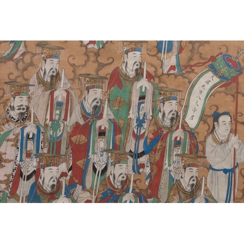 602 - Chinese school: 'Deities in heaven', ink and colour on silk, QingDim.: 150 x 76,5 cm (the frame)Dim.... 