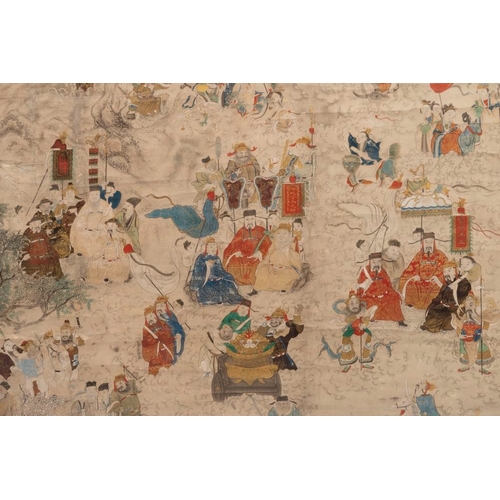 603 - Chinese school: 'Deities in heaven', ink and colour on silk, 19th C.Dim.: 188,50 x 114 cm (the frame... 