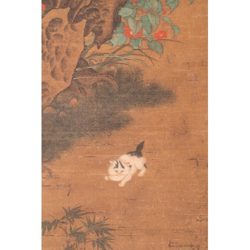 605 - Follower of Su Hanchen (1094-1172): 'Child playing with a cat', ink and colour on silk, Ming or late... 