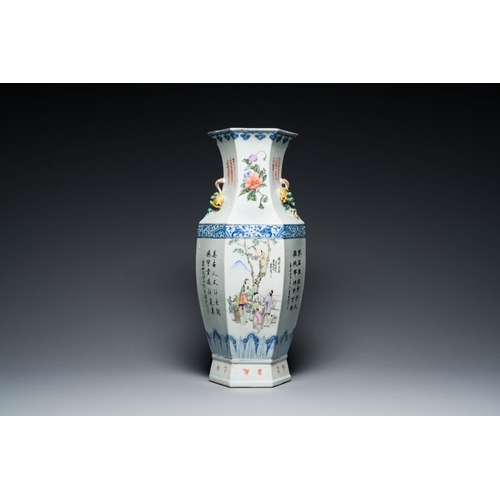 740 - A Chinese hexagonal qianjiang cai vase, signed Hui Ru Shi, dated 1910H.: 60 cmThe absence of a condi... 