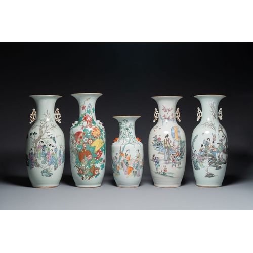 744 - Five various Chinese famille rose vases, 19/20th C.H.: 58,7 cm (the tallest)H.: 44,5 cm (the smalles... 