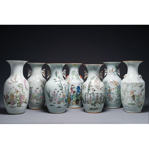 745 - Seven Chinese famille rose vases, 19/20th C.H.: 44,4 cm (the tallest)H.: 41,4 cm (the smallest)The a... 