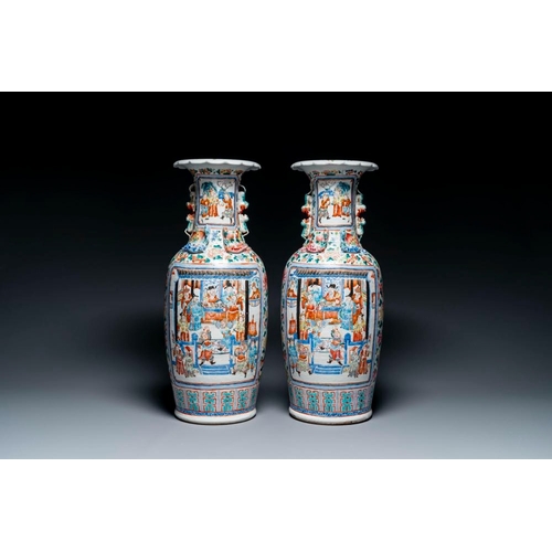 746 - A pair of Chinese famille rose vases with narrative design, 19th C.H.: 63 cm
 Provenance: The collec... 