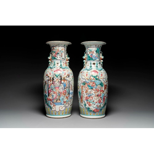 747 - A pair of Chinese famille rose vases with narrative design, 19th C.H.: 62 cmThe absence of a conditi... 