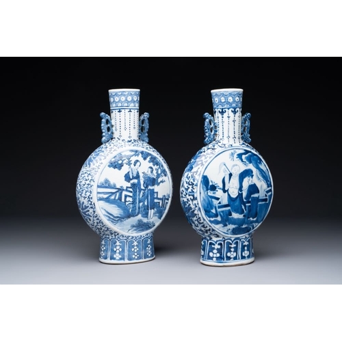 757 - A pair of Chinese blue and white moonflasks or 'bianhu', Kangxi mark, 19th C.H.: 35 cmThe absence of... 