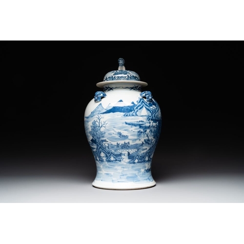 765 - A Chinese blue and white 'landscape' vase and cover, Chenghua mark, 19th C.H.: 43,5 cm (the vase inc... 