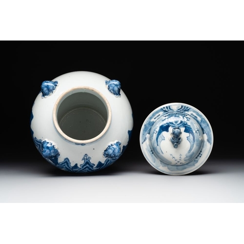 765 - A Chinese blue and white 'landscape' vase and cover, Chenghua mark, 19th C.H.: 43,5 cm (the vase inc... 