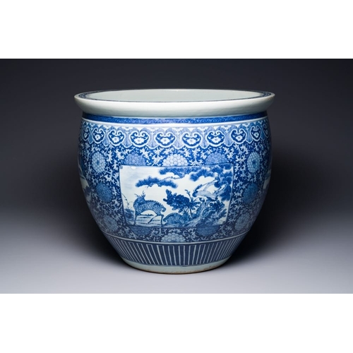 767 - A large Chinese blue and white fish bowl, JiaqingDia.: 55 cm - H.: 47 cmThe absence of a condition r... 