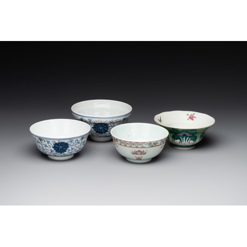 784 - Two Chinese blue, white and famille rose bowls and two famille rose bowls, Guangxu and Shen De Tang ... 