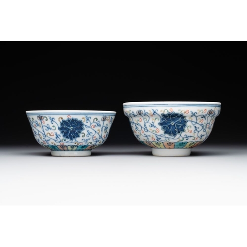 784 - Two Chinese blue, white and famille rose bowls and two famille rose bowls, Guangxu and Shen De Tang ... 