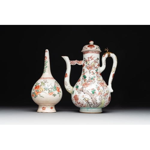 827 - A Chinese wucai covered ewer and a rosewater sprinkler for the Islamic market, KangxiH.: 18 cm (the ... 