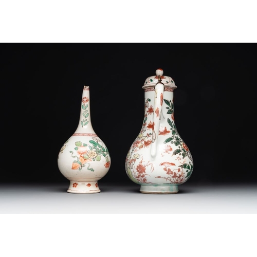 827 - A Chinese wucai covered ewer and a rosewater sprinkler for the Islamic market, KangxiH.: 18 cm (the ... 