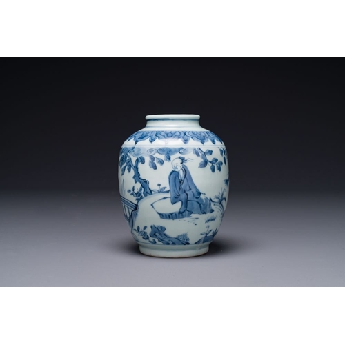 842 - A Chinese blue and white 'sage' jar, MingH.: 15,5 cmThe absence of a condition report does not imply... 