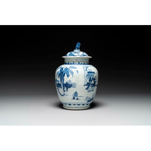 863 - A Chinese blue and white 'Jia Guan Jin Jue' vase and cover, Transitional periodH.: 36,5 cm (incl. co... 