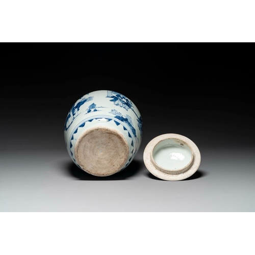 863 - A Chinese blue and white 'Jia Guan Jin Jue' vase and cover, Transitional periodH.: 36,5 cm (incl. co... 